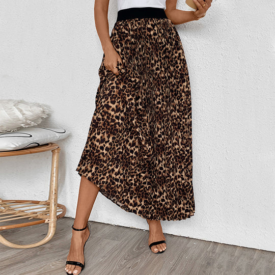 Damen Plissierter Maxirock mit Leopardenprint und elastischem Bund Nord Taschen