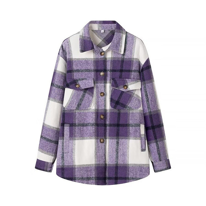 Damen Karo-Übergangs‑Shacket aus weichem Flanell mit aufgesetzten Brusttaschen Nord Taschen