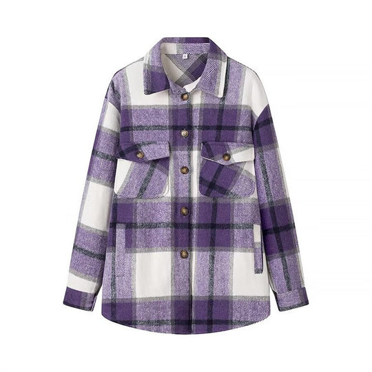 Damen Karo-Übergangs‑Shacket aus weichem Flanell mit aufgesetzten Brusttaschen Nord Taschen