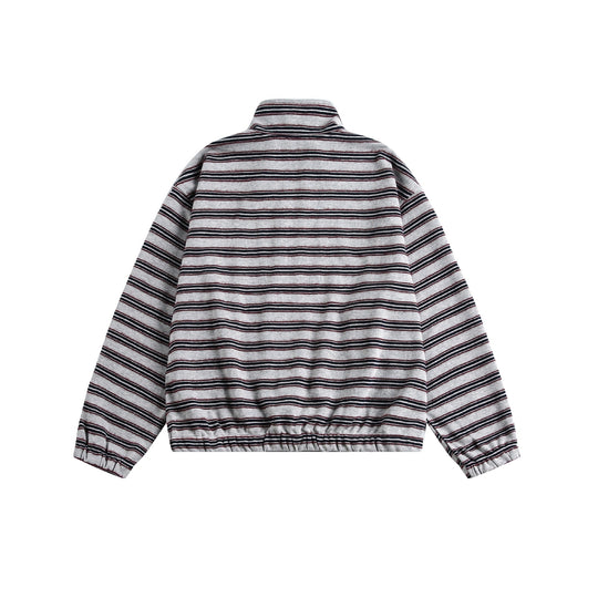 Damen Gestreifte Sweatjacke mit Stehkragen, Reißverschluss und elastischem Saum Nord Taschen