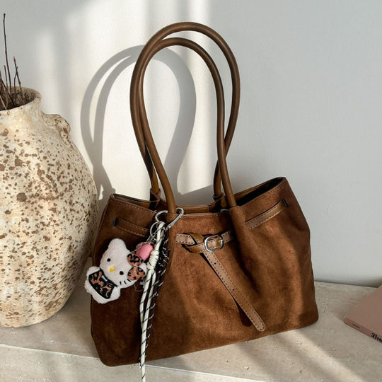 Damen modische Veloursleder Handtasche mit praktischen Innenfächern Nord Taschen