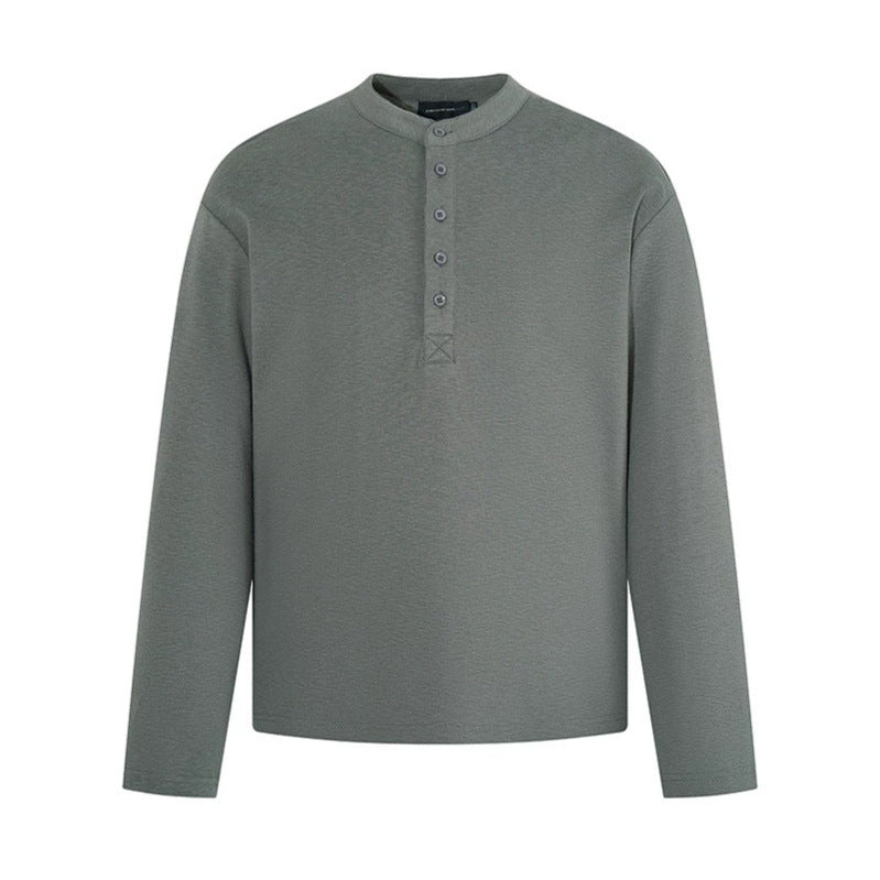 Herren Langarm-Henleyshirt mit Stehkragen und Knopfverschluss aus strukturiertem Jersey Nord Taschen