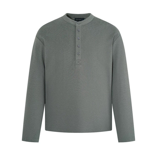 Herren Langarm-Henleyshirt mit Stehkragen und Knopfverschluss aus strukturiertem Jersey Nord Taschen