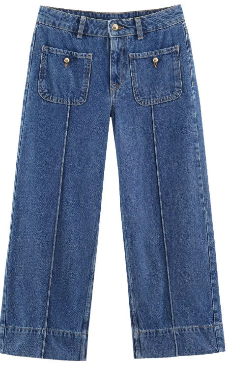 Damen Hochtaillierte Culotte-Hose mit weitem Bein und dekorativem Taillengürtel Nord Taschen