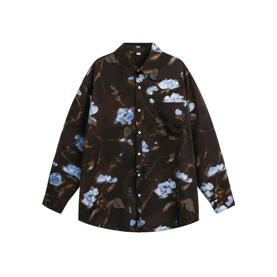 Damen Oversize-Hemdbluse mit floraler Aquarell-Print und Brusttasche Nord Taschen