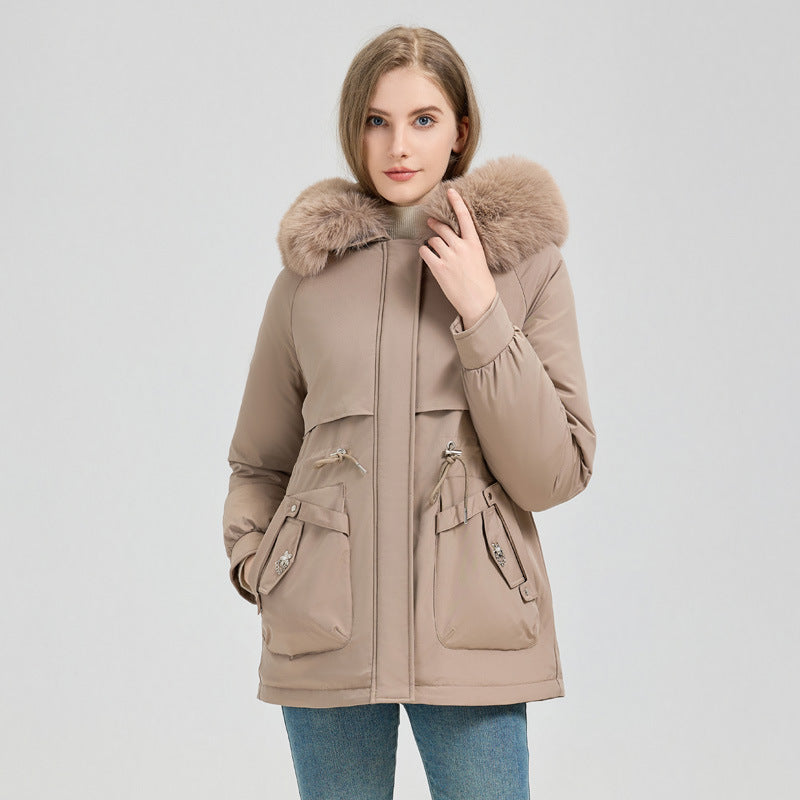 Damen nan taillierter Funktionsparka mit XXL-Kapuze, weichem Fleecefutter und multifunktionalen Pattentaschen Nord Taschen