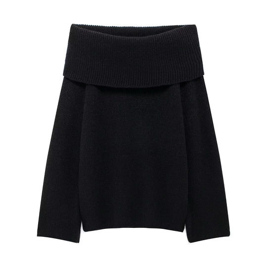 Damen Grobstrick-Oversize-Pullover mit weitem Umschlagkragen Nord Taschen