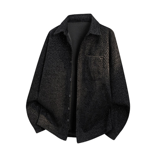 Damen Oversize-Textur-Hemdjacke mit diagonaler Struktur und Brusttasche Nord Taschen