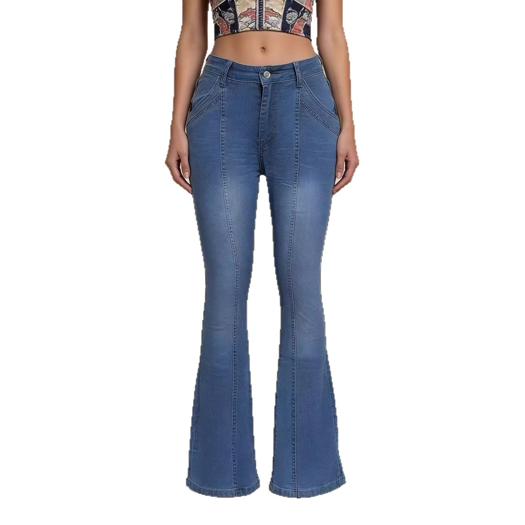 Damen hochgeschnittene taillierte Flared-Jeans mit mittiger Nahtführung und figurformender Hüftpartie Nord Taschen