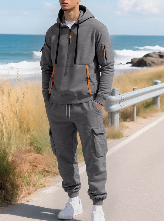 Herren Kapuzensweatshirt mit Utility-Taschen, Halbzip und kontrastierenden Reißverschlüssen Nord Taschen