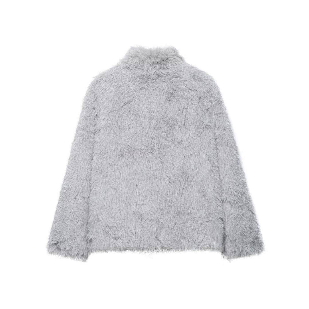 Damen Kurze Faux‑Fur Jacke mit Schalkragen und Boxy‑Schnitt Nord Taschen