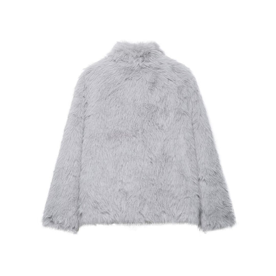 Damen Kurze Faux‑Fur Jacke mit Schalkragen und Boxy‑Schnitt Nord Taschen