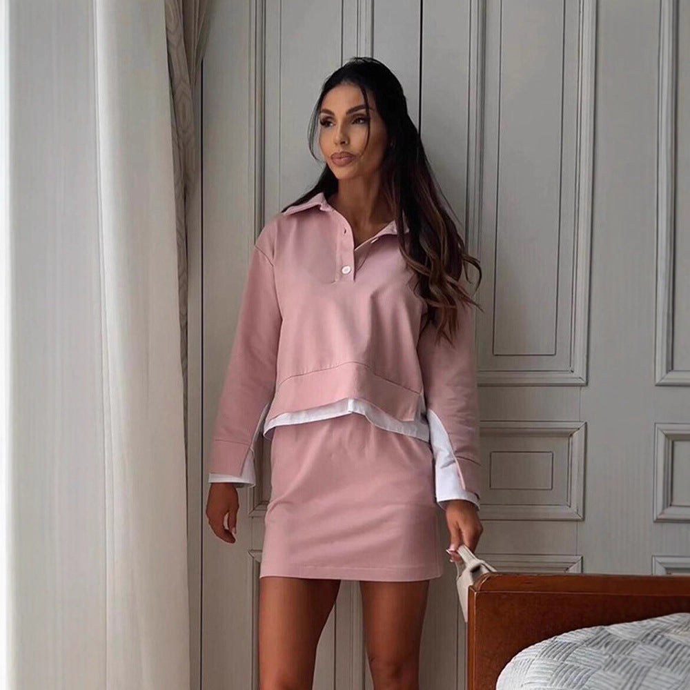 Damen Lässiges Zweiteiliges Sweatset mit Hemdkragen, Cropped‑Pullover und High‑Waist Bike‑Shorts Nord Taschen