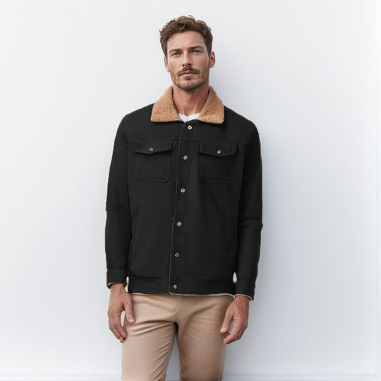Herren Workwear-Jacke mit Teddykragen und Druckknopfleiste Nord Taschen