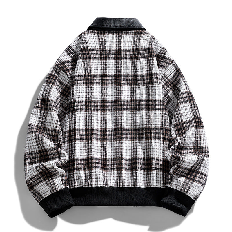Herren Kariertes Overshirt-Blouson mit kontrastierendem Kunstlederkragen und Rippbündchen Nord Taschen