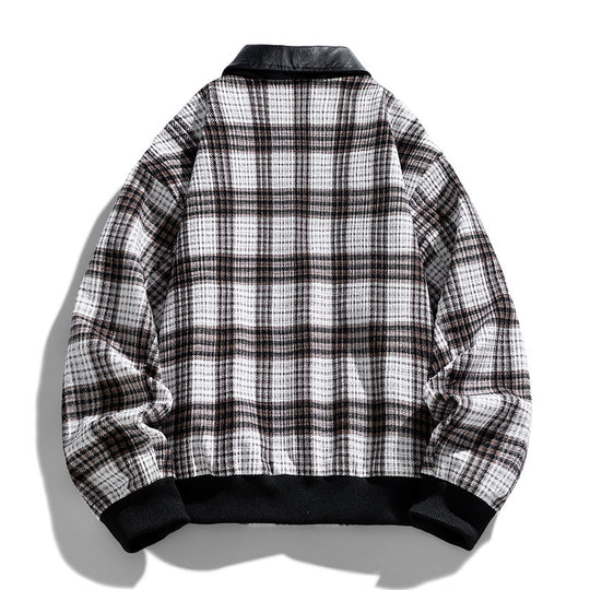 Herren Kariertes Overshirt-Blouson mit kontrastierendem Kunstlederkragen und Rippbündchen Nord Taschen
