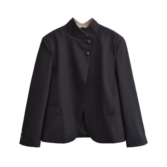 Damen Kurzblazer mit Stehkragen und asymmetrischer Knopfleiste Nord Taschen