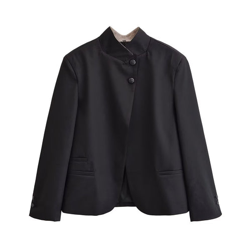 Damen Kurzblazer mit Stehkragen und asymmetrischer Knopfleiste Nord Taschen