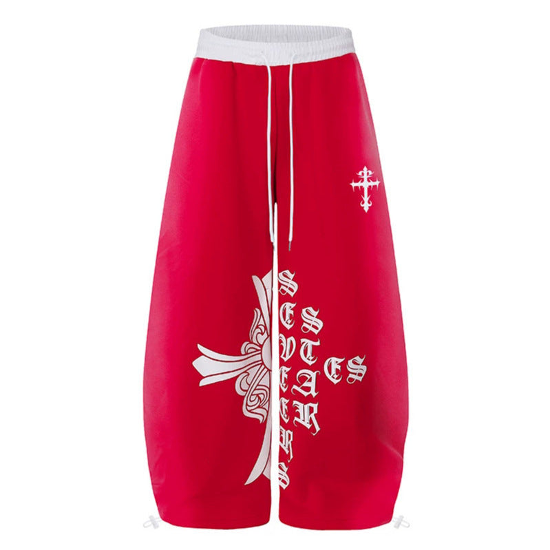 Damen Extraweite Culotte-Sweathose im Palazzo‑Stil mit hohem Komfortbund, Tunnelzug und gotischem Kreuz-Print Nord Taschen