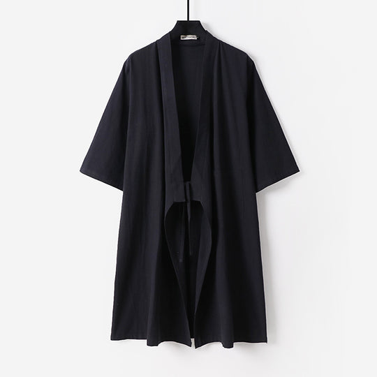 Unisex Oversize Kimono-Mantel aus Baumwollmischung mit Bindeband und Dreiviertelärmeln Nord Taschen