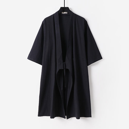Unisex Oversize Kimono-Mantel aus Baumwollmischung mit Bindeband und Dreiviertelärmeln Nord Taschen