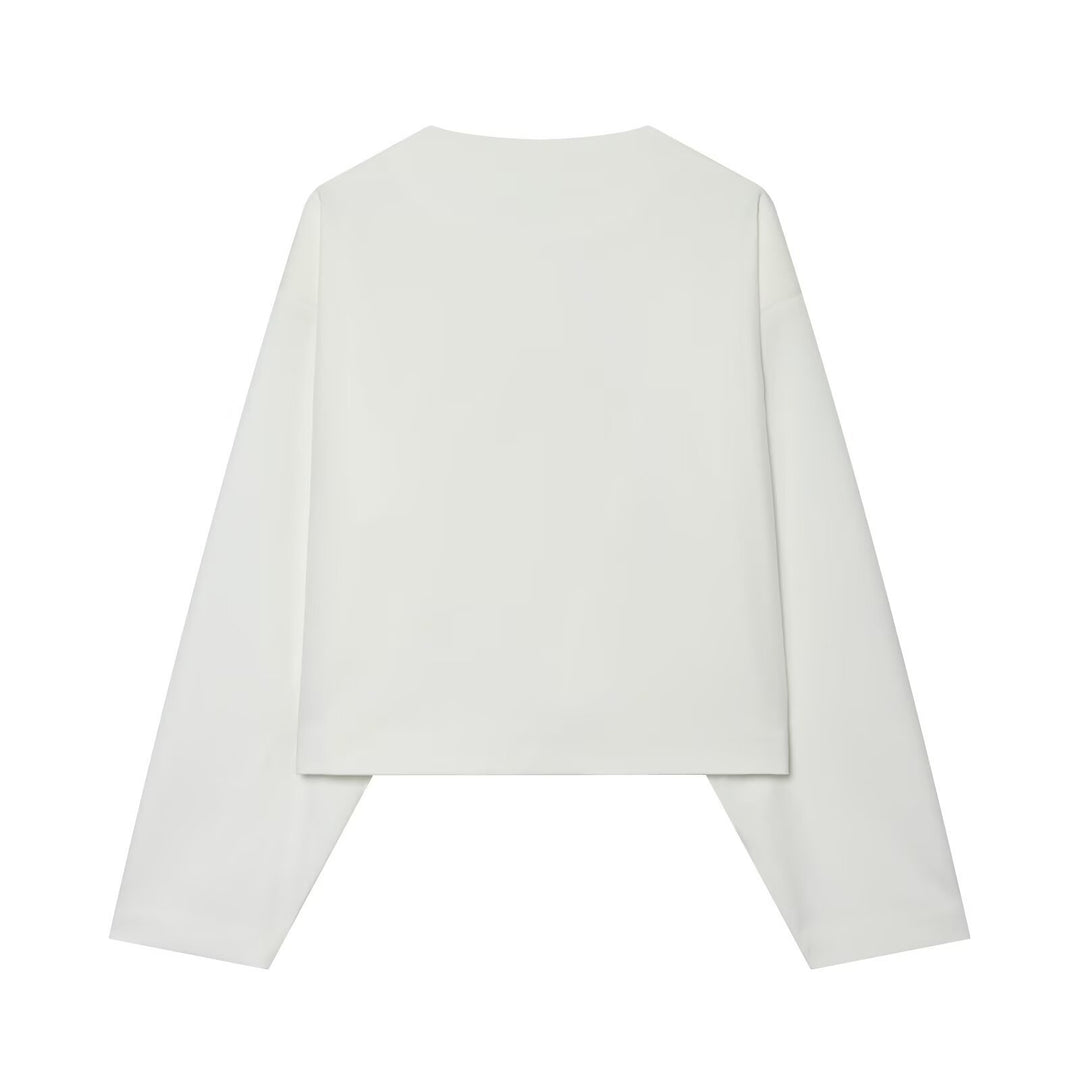 Damen Kurzblazer ohne Kragen mit Schmuckknöpfen und kurzem Cropped‑Schnitt Nord Taschen