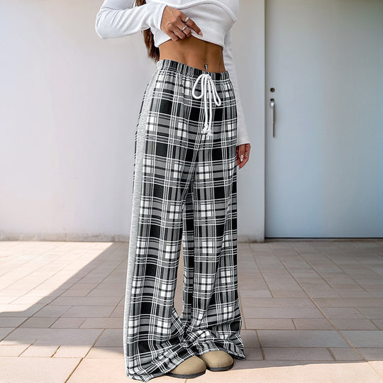 Damen Lässige Karierte Palazzo-Hose Nord Taschen