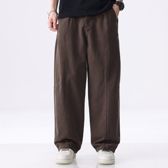 Herren Locker geschnittene Utility-Hose mit weitem Bein, markanten Ziernähten und elastischem Bund Nord Taschen