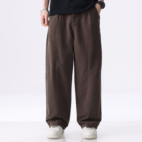 Herren Locker geschnittene Utility-Hose mit weitem Bein, markanten Ziernähten und elastischem Bund Nord Taschen