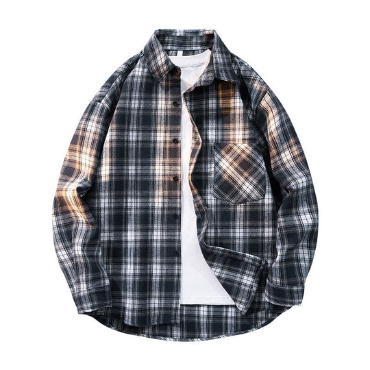 Herren kariertes Oversized Flanellhemd mit aufgesetzter Brusttasche, Rundem Saum und durchgeknöpfter Vorderseite Nord Taschen