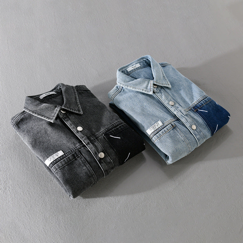 Herren Denim-Hemdjacke mit kontrastierter Brusttasche und Druckknopfverschluss Nord Taschen