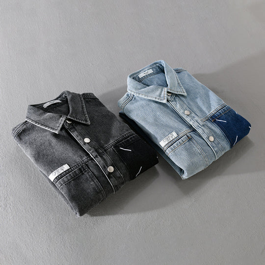 Herren Denim-Hemdjacke mit kontrastierter Brusttasche und Druckknopfverschluss Nord Taschen