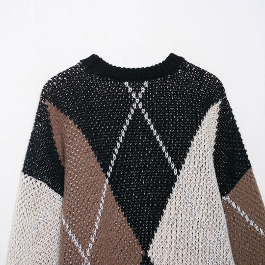 Damen Grobgestrickter Argyle-Pullover mit Rundhalsausschnitt und Oversize‑Silhouette Nord Taschen