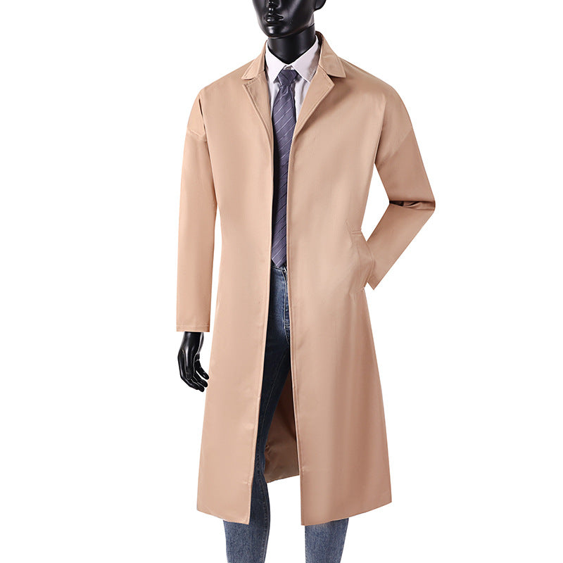 Herren Langer Minimalistischer Trenchcoat mit verdeckter Knopfleiste und Seitentaschen Nord Taschen