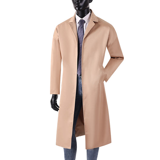 Herren Langer Minimalistischer Trenchcoat mit verdeckter Knopfleiste und Seitentaschen Nord Taschen
