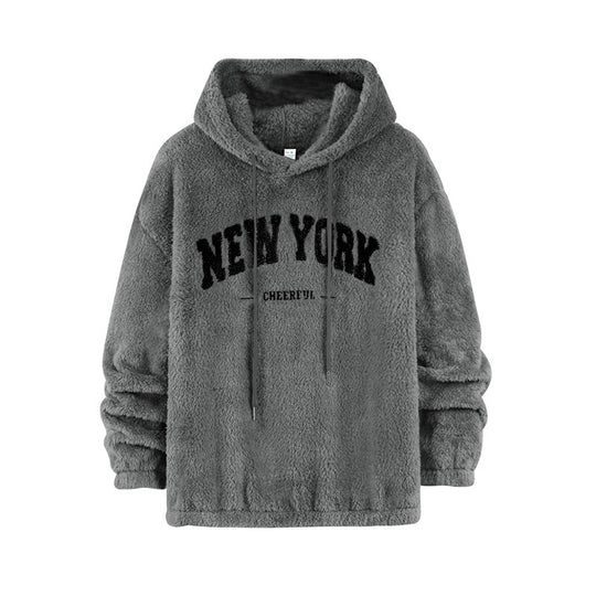 Unisex Kuscheliger Teddy-Fleece-Hoodie mit Chenille-Schriftzug Nord Taschen