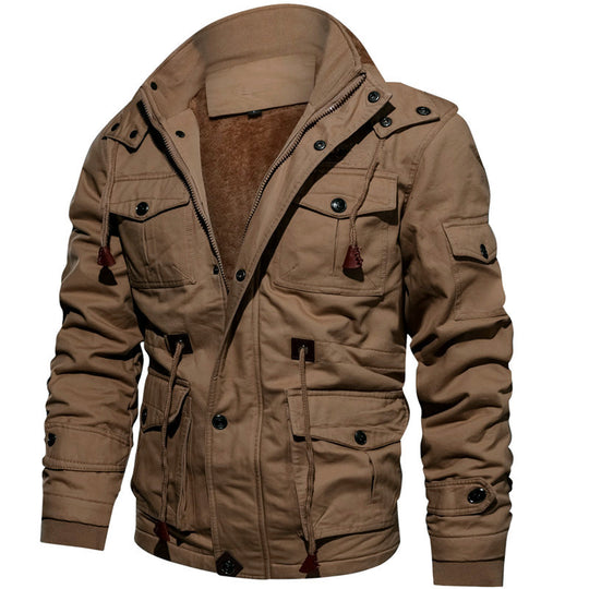 Herren Multifunktionale Canvas-Fieldjacke mit Teddyfleece-Innenlage, Kapuze und Utility-Taschen Nord Taschen