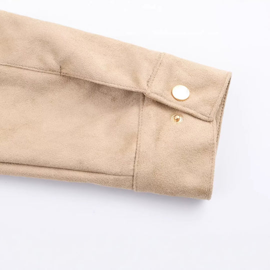 Damen Kurze Wildlederoptik-Jacke mit Stehkragen und Druckknopfleiste Nord Taschen