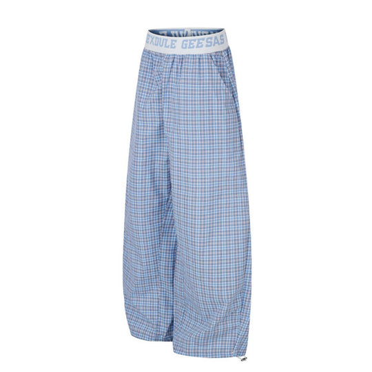 Damen Weite Karierte Lounge-Hose mit elastischem Logobund und Kordelzugsaum Nord Taschen