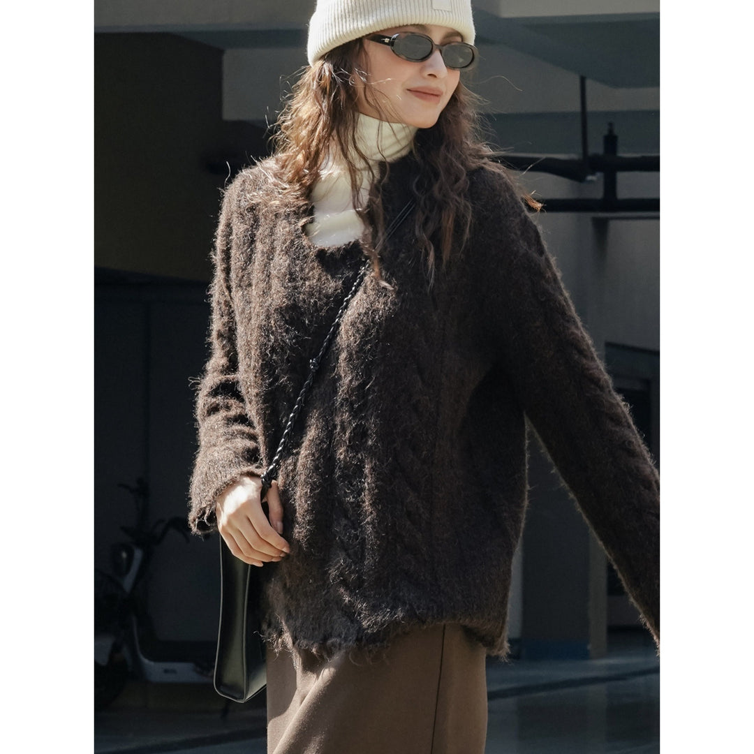 Damen Oversized Mohair-Optik Pullover mit flauschiger Struktur und Relaxed-Silhouette Nord Taschen