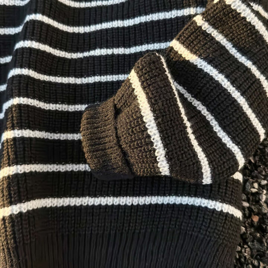 Unisex Grobgestrickter Oversize-Pullover mit halbem Reißverschluss und Polokragen Nord Taschen