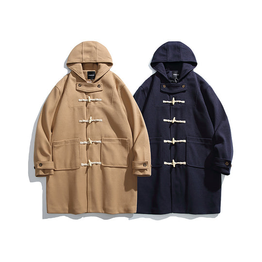 Herren Wollmix-Dufflecoat mit Kapuze und Knebelverschlüssen Nord Taschen