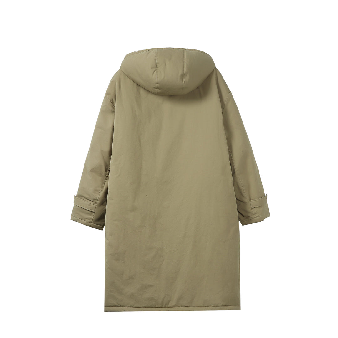 Damen Lange gefütterte Thermo-Parka im Oversize-Schnitt mit verdeckter Front Nord Taschen