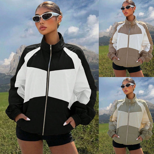 Damen Leichte Windbreaker‑Jacke mit hohem Stehkragen und Colorblock‑Design Nord Taschen