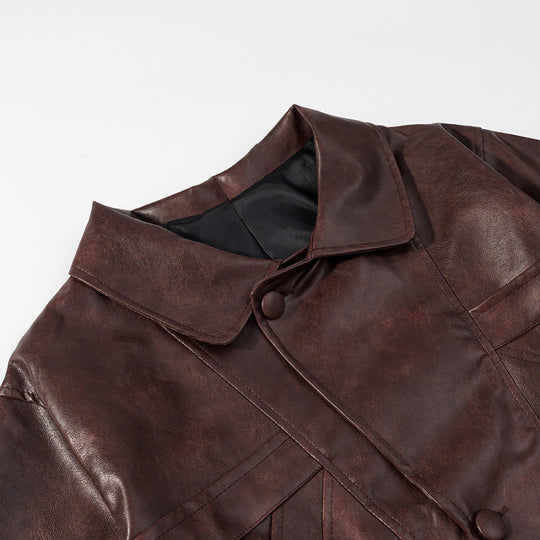 Damen Kurzjacke aus Kunstleder im Boxy‑Cut mit dekorativen Nahtdetails Nord Taschen