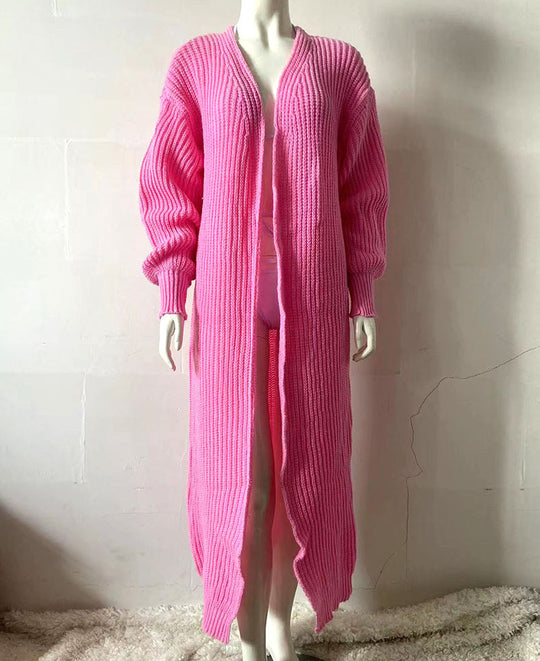 Damen Langstrickmantel mit Rippstruktur und Oversize-Ärmeln Drune