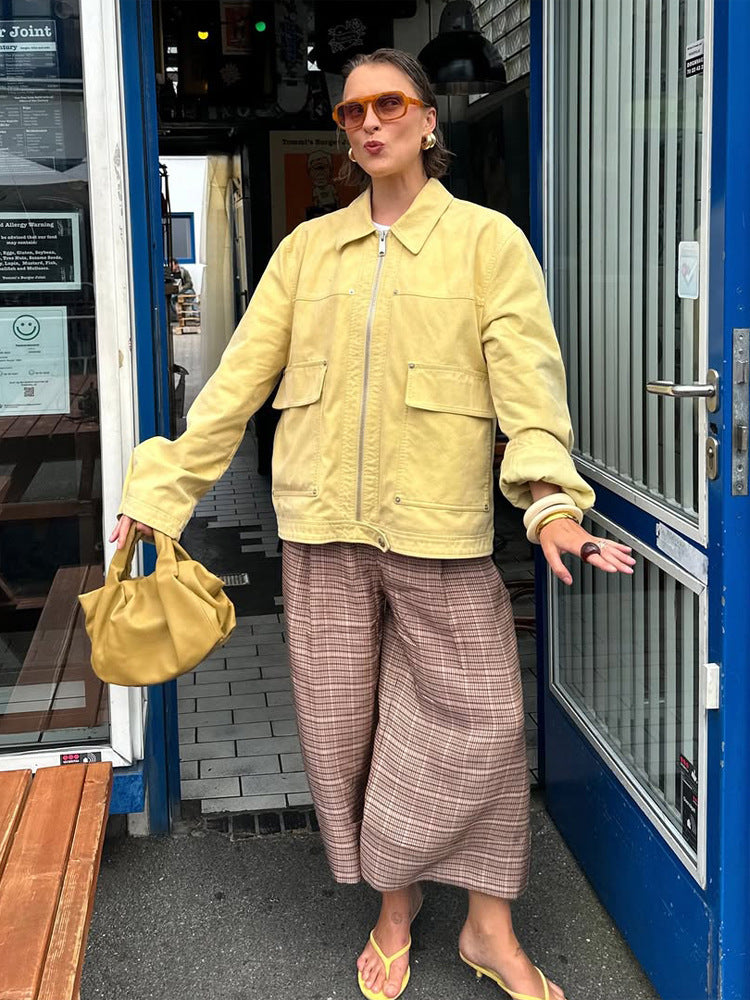 Damen Boxy-Canvas-Jacke mit Reißverschluss, Pattentaschen und Taillen-Zug Nord Taschen