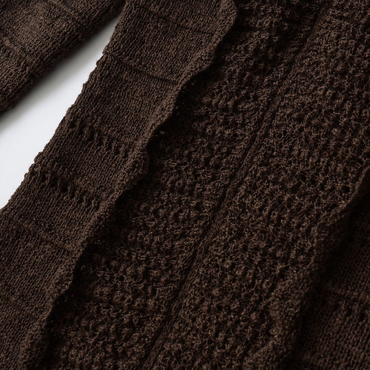 Damen Langer gehäkelter Cardigan mit geschwungenem Schalkragen Nord Taschen