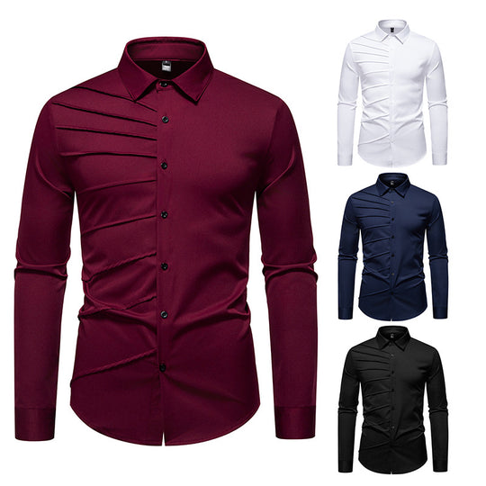 Herren Tailliertes Business-Hemd mit diagonalem Zierfalten-Design Nord Taschen