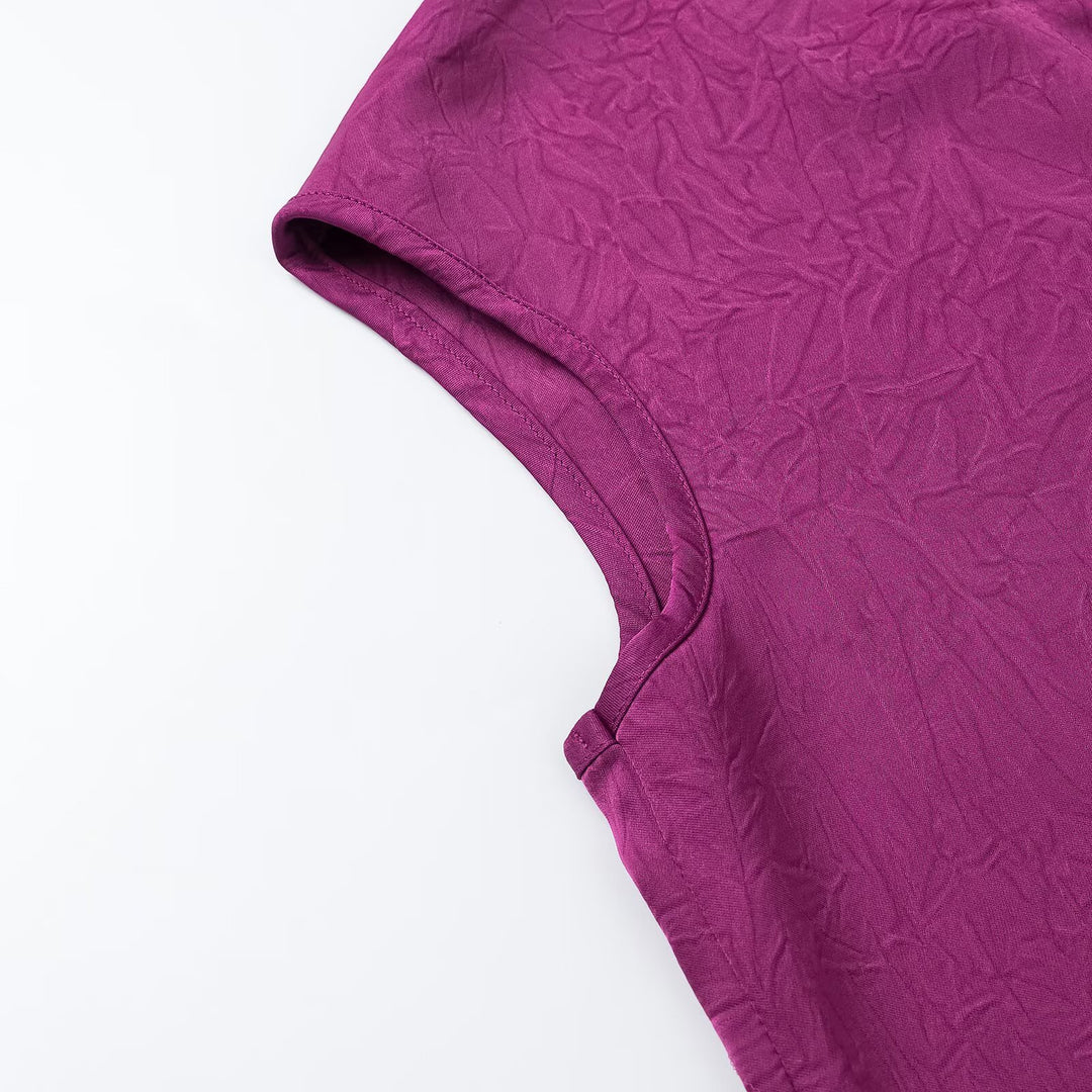 Damen Ärmellose Crinkle-Bluse mit Knopfleiste und besticktem V-Ausschnitt Nord Taschen